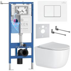 Комплект 6 в 1 RoxenBath (РоксенБаз) StounFix Dual Fresh 868536 система инсталляции для унитазов 710200 + кнопка для инсталляции Steel 420280WM +подвесной унитаз 530160-01