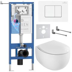 Комплект 6 в 1 RoxenBath (РоксенБаз) StounFix Dual Fresh 868537 система инсталляции для унитазов 710200 + кнопка для инсталляции Steel 420280WM +подвесной унитаз 530170-01