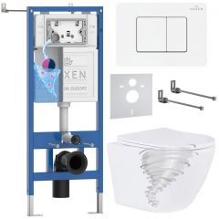 Комплект 6 в 1 RoxenBath (РоксенБаз) StounFix Dual Fresh 868550 система инсталляции для унитазов 710200 + кнопка для инсталляции Steel 420280WM +подвесной унитаз 530205-01