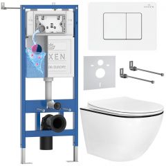Комплект 6 в 1 RoxenBath (РоксенБаз) StounFix Dual Fresh 868551 система инсталляции для унитазов 710200 + кнопка для инсталляции Steel 420280WM +подвесной унитаз 530110-01B