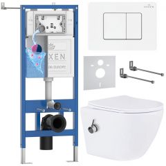 Комплект 6 в 1 RoxenBath (РоксенБаз) StounFix Dual Fresh 868561 система инсталляции для унитазов 710200 + кнопка для инсталляции Steel 420280WM +подвесной унитаз 530185-01X