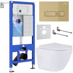 Комплект 6 в 1 RoxenBath (РоксенБаз) StounFix Dual Fresh 968049 система инсталляции для унитазов 710200 + кнопка для инсталляции Caspia 410280GВ +подвесной унитаз 530185-01