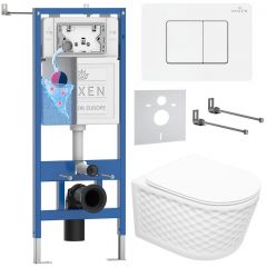 Комплект 6 в 1 RoxenBath (РоксенБаз) StounFix Dual Fresh 868568 система инсталляции для унитазов 710200 + кнопка для инсталляции Steel 420280WM +подвесной унитаз 530225-01