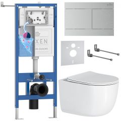 Комплект 6 в 1 RoxenBath (РоксенБаз) StounFix Dual Fresh 868574 система инсталляции для унитазов 710200 + кнопка для инсталляции Velar 420300S +подвесной унитаз 530160-01