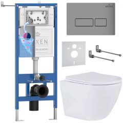 Комплект 6 в 1 RoxenBath (РоксенБаз) StounFix Dual Fresh 597373 система инсталляции для унитазов 710200 + кнопка для инсталляции Caspia 410280M +подвесной унитаз 530185-01