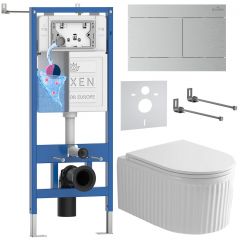 Комплект 6 в 1 RoxenBath (РоксенБаз) StounFix Dual Fresh 868588 система инсталляции для унитазов 710200 + кнопка для инсталляции Velar 420300S +подвесной унитаз 530200-01