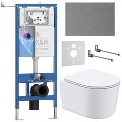 Комплект 6 в 1 RoxenBath (РоксенБаз) StounFix Dual Fresh 868597 система инсталляции для унитазов 710200 + кнопка для инсталляции Velar 420300GM +подвесной унитаз 530120-01