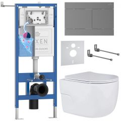 Комплект 6 в 1 RoxenBath (РоксенБаз) StounFix Dual Fresh 868603 система инсталляции для унитазов 710200 + кнопка для инсталляции Velar 420300GM +подвесной унитаз 530155-01
