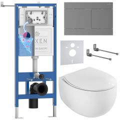 Комплект 6 в 1 RoxenBath (РоксенБаз) StounFix Dual Fresh 868608 система инсталляции для унитазов 710200 + кнопка для инсталляции Velar 420300GM +подвесной унитаз 530170-01