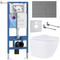 Комплект 6 в 1 RoxenBath (РоксенБаз) StounFix Dual Fresh 868609 система инсталляции для унитазов 710200 + кнопка для инсталляции Velar 420300GM +подвесной унитаз 530185-01