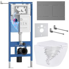 Комплект 6 в 1 RoxenBath (РоксенБаз) StounFix Dual Fresh 868612 система инсталляции для унитазов 710200 + кнопка для инсталляции Velar 420300GM +подвесной унитаз 530205-01