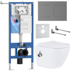 Комплект 6 в 1 RoxenBath (РоксенБаз) StounFix Dual Fresh 868619 система инсталляции для унитазов 710200 + кнопка для инсталляции Velar 420300GM +подвесной унитаз 530185-01X