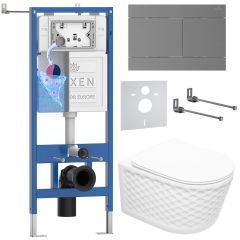 Комплект 6 в 1 RoxenBath (РоксенБаз) StounFix Dual Fresh 868624 система инсталляции для унитазов 710200 + кнопка для инсталляции Velar 420300GM +подвесной унитаз 530225-01