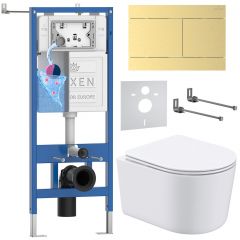 Комплект 6 в 1 RoxenBath (РоксенБаз) StounFix Dual Fresh 868627 система инсталляции для унитазов 710200 + кнопка для инсталляции Velar 420300GB +подвесной унитаз 530120-01