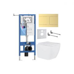 Комплект 6 в 1 RoxenBath (РоксенБаз) StounFix Dual Fresh 868628 система инсталляции для унитазов 710200 + кнопка для инсталляции Velar 420300GB +подвесной унитаз 530135-01