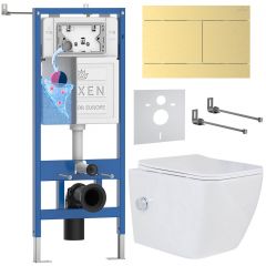 Комплект 6 в 1 RoxenBath (РоксенБаз) StounFix Dual Fresh 868630 система инсталляции для унитазов 710200 + кнопка для инсталляции Velar 420300GB +подвесной унитаз 530135-01X