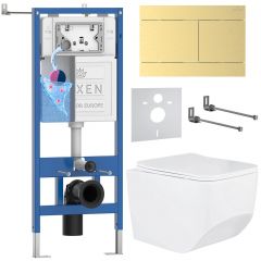 Комплект 6 в 1 RoxenBath (РоксенБаз) StounFix Dual Fresh 868631 система инсталляции для унитазов 710200 + кнопка для инсталляции Velar 420300GB +подвесной унитаз 530145-01