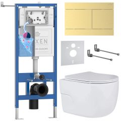 Комплект 6 в 1 RoxenBath (РоксенБаз) StounFix Dual Fresh 868633 система инсталляции для унитазов 710200 + кнопка для инсталляции Velar 420300GB +подвесной унитаз 530155-01