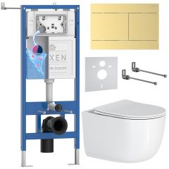 Комплект 6 в 1 RoxenBath (РоксенБаз) StounFix Dual Fresh 868634 система инсталляции для унитазов 710200 + кнопка для инсталляции Velar 420300GB +подвесной унитаз 530160-01