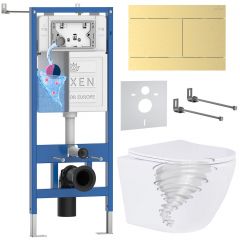 Комплект 6 в 1 RoxenBath (РоксенБаз) StounFix Dual Fresh 868640 система инсталляции для унитазов 710200 + кнопка для инсталляции Velar 420300GB +подвесной унитаз 530205-01