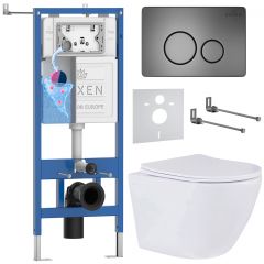 Комплект 6 в 1 RoxenBath (РоксенБаз) StounFix Dual Fresh 624013 система инсталляции для унитазов 710200 + кнопка для инсталляции Steel 420260G +подвесной унитаз 530185-01