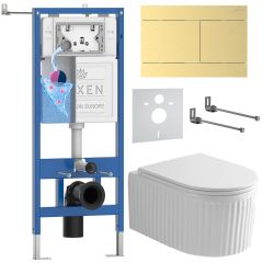 Комплект 6 в 1 RoxenBath (РоксенБаз) StounFix Dual Fresh 868649 система инсталляции для унитазов 710200 + кнопка для инсталляции Velar 420300GB +подвесной унитаз 530200-01