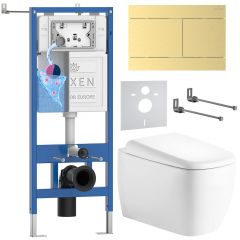 Комплект 6 в 1 RoxenBath (РоксенБаз) StounFix Dual Fresh 868651 система инсталляции для унитазов 710200 + кнопка для инсталляции Velar 420300GB +подвесной унитаз 530220-02