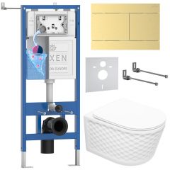 Комплект 6 в 1 RoxenBath (РоксенБаз) StounFix Dual Fresh 868653 система инсталляции для унитазов 710200 + кнопка для инсталляции Velar 420300GB +подвесной унитаз 530225-01