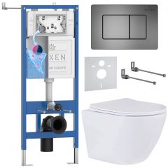 Комплект 6 в 1 RoxenBath (РоксенБаз) StounFix Dual Fresh 613423 система инсталляции для унитазов 710200 + кнопка для инсталляции Steel 420280G +подвесной унитаз 530185-01