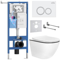 Комплект 6 в 1 RoxenBath (РоксенБаз) StounFix Dual Fresh 964631 система инсталляции для унитазов 710200 + кнопка для инсталляции Santi 410260W +подвесной унитаз 530110-01B