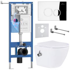 Комплект 6 в 1 RoxenBath (РоксенБаз) StounFix Dual Fresh 926249 система инсталляции для унитазов 710200 + кнопка для инсталляции Santi 410260СН +подвесной унитаз 530185-01Х