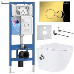 Комплект 6 в 1 RoxenBath (РоксенБаз) StounFix Dual Fresh 968097 система инсталляции для унитазов 710200 + кнопка для инсталляции Santi 410260G +подвесной унитаз 530185-01X