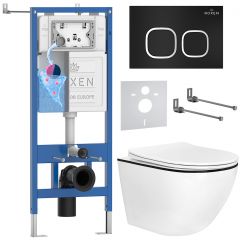 Комплект 6 в 1 RoxenBath (РоксенБаз) StounFix Dual Fresh 964681 система инсталляции для унитазов 710200 + кнопка для инсталляции Santi 410280B +подвесной унитаз 530110-01B