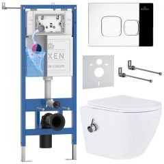 Комплект 6 в 1 RoxenBath (РоксенБаз) StounFix Dual Fresh 942567 система инсталляции для унитазов 710200 + кнопка для инсталляции Santi 410280СН +подвесной унитаз 530185-01Х
