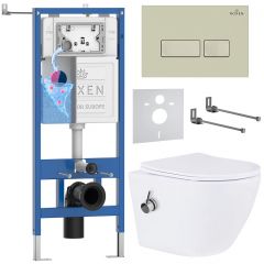 Комплект 6 в 1 RoxenBath (РоксенБаз) StounFix Dual Fresh 966690 система инсталляции для унитазов 710200 + кнопка для инсталляции Caspia 410280BG +подвесной унитаз 530185-01Х