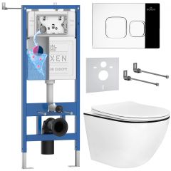 Комплект 6 в 1 RoxenBath (РоксенБаз) StounFix Dual Fresh 964686 система инсталляции для унитазов 710200 + кнопка для инсталляции Santi 410280CH +подвесной унитаз 530110-01B