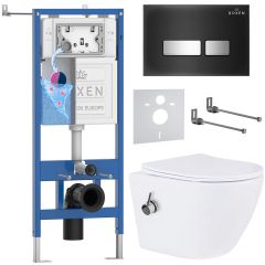 Комплект 6 в 1 RoxenBath (РоксенБаз) StounFix Dual Fresh 963184 система инсталляции для унитазов 710200 + кнопка для инсталляции Glass 430280В +подвесной унитаз 530185-01Х