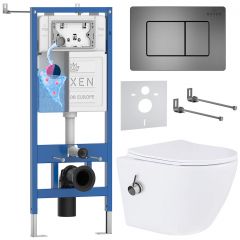 Комплект 6 в 1 RoxenBath (РоксенБаз) StounFix Dual Fresh 960516 система инсталляции для унитазов 710200 + кнопка для инсталляции Steel 420280G +подвесной унитаз 530185-01Х