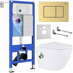 Комплект 6 в 1 RoxenBath (РоксенБаз) StounFix Dual Fresh 968457 система инсталляции для унитазов 710200 + кнопка для инсталляции Steel 420280GB +подвесной унитаз530185-01Х