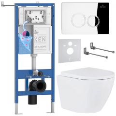 Комплект 6 в 1 RoxenBath (РоксенБаз) StounFix Dual Fresh 512989 система инсталляции для унитазов 710200 + кнопка для инсталляции Santi 410260CH +подвесной унитаз 530185-02