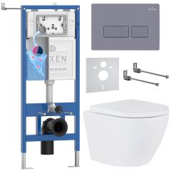 Комплект 6 в 1 RoxenBath (РоксенБаз) StounFix Dual Fresh 966774 система инсталляции для унитазов 710200 + кнопка для инсталляции Caspia 410280DG +подвесной унитаз 530185-02