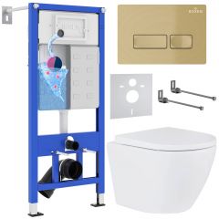 Комплект 6 в 1 RoxenBath (РоксенБаз) StounFix Dual Fresh 968050 система инсталляции для унитазов 710200 + кнопка для инсталляции Caspia 410280GВ +подвесной унитаз 530185-02