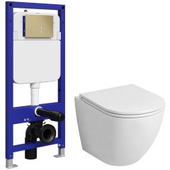 Комплект 5 в 1: Инсталляция Створки Кронборг S28500GM + Унитаз подвесной Grossman Торнадо GR-4455SQ + Комплект шумоизоляции + Кнопка матовая золотая, Stworki