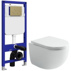 Комплект 5 в 1: Инсталляция Створки Хельсинки S33500GM + Унитаз подвесной Ceramicanova Пик (UP) CN4007 + Сиденье с микролифтом + Комплект шумоизоляции + Кнопка матовое золото, Stworki