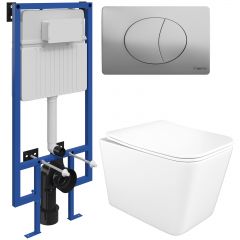 Комплект 3 в 1 Унитаз подвесной Створки Молде S23401WH, безободковый, с микролифтом, антивсплеск + Инсталляция 510162 + Кнопка 230823 цвет матовый хром, INS-INS-722154, Stworki