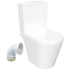 Комплект 2 в 1 Унитаз-компакт Створки Вестфолл S08400WH, с микролифтом, безободковый, белый + Отвод DIWO 50770363, длина 64 мм, Stworki