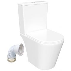Комплект 2 в 1 Унитаз-компакт Створки Вестфолл S08400WH, с микролифтом, безободковый, белый + Отвод DIWO 50770364, длина 35 мм, Stworki