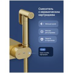 Гигиенический душ Створки Вестерос S26155GM со смесителем, матовое золото, Stworki