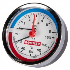 Термоманометр аксиальный Rommer (Роммер) в комплекте с автоматическим запорным клапаном, корпус Dn 80 мм 1/2, 0...120°C, 0-6 Бар. (RIM-0005-800615)