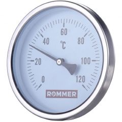 Термометр биметаллический Rommer (Роммер) с погружной гильзой, корпус Dn 80 мм, гильза 75 мм 1/2, 0...120°С (RIM-0001-807515)